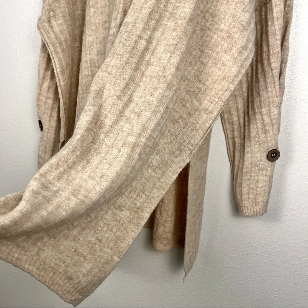 Free People Medium Around The Clock Oversized Henley Tunic Sweater Beige